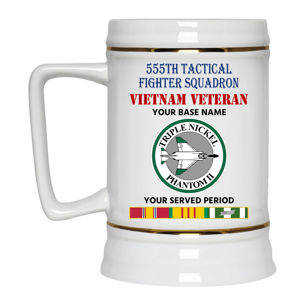 555TH TACTICAL FIGHTER SQUADRON BEER STEIN 22oz GOLD TRIM BEER STEIN