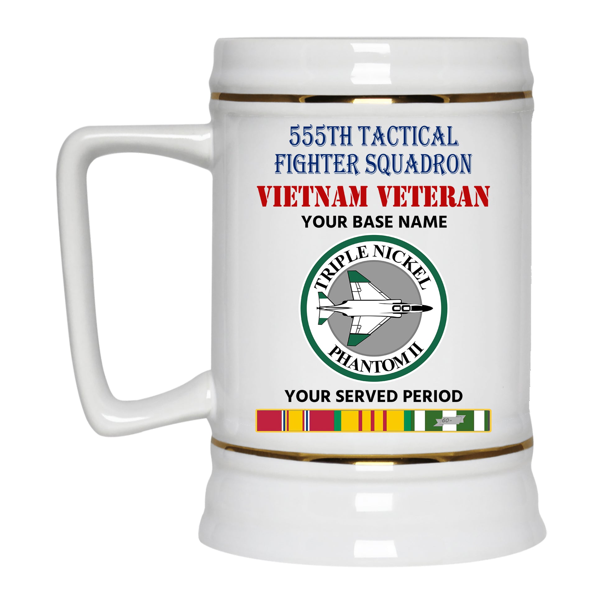 555TH TACTICAL FIGHTER SQUADRON BEER STEIN 22oz GOLD TRIM BEER STEIN