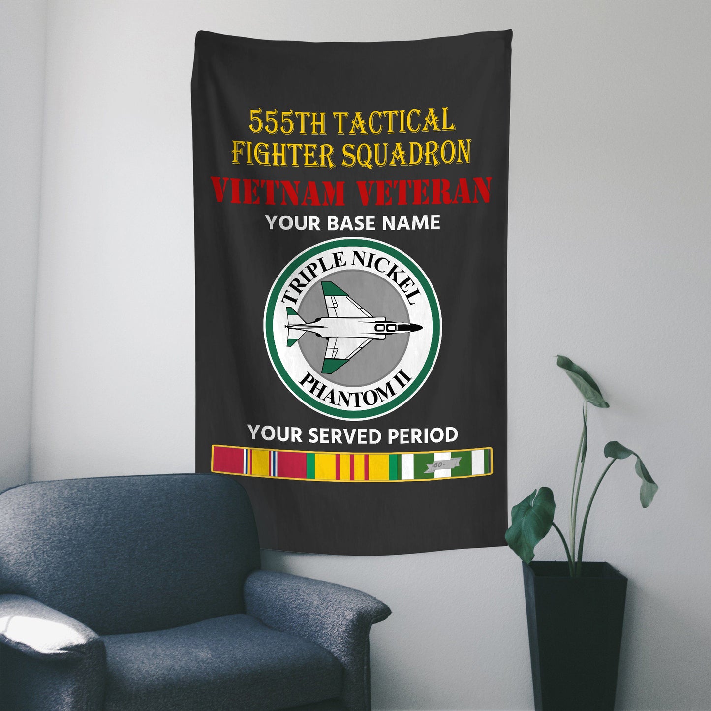 555TH TACTICAL FIGHTER SQUADRON WALL FLAG VERTICAL HORIZONTAL 36 x 60 INCHES WALL FLAG