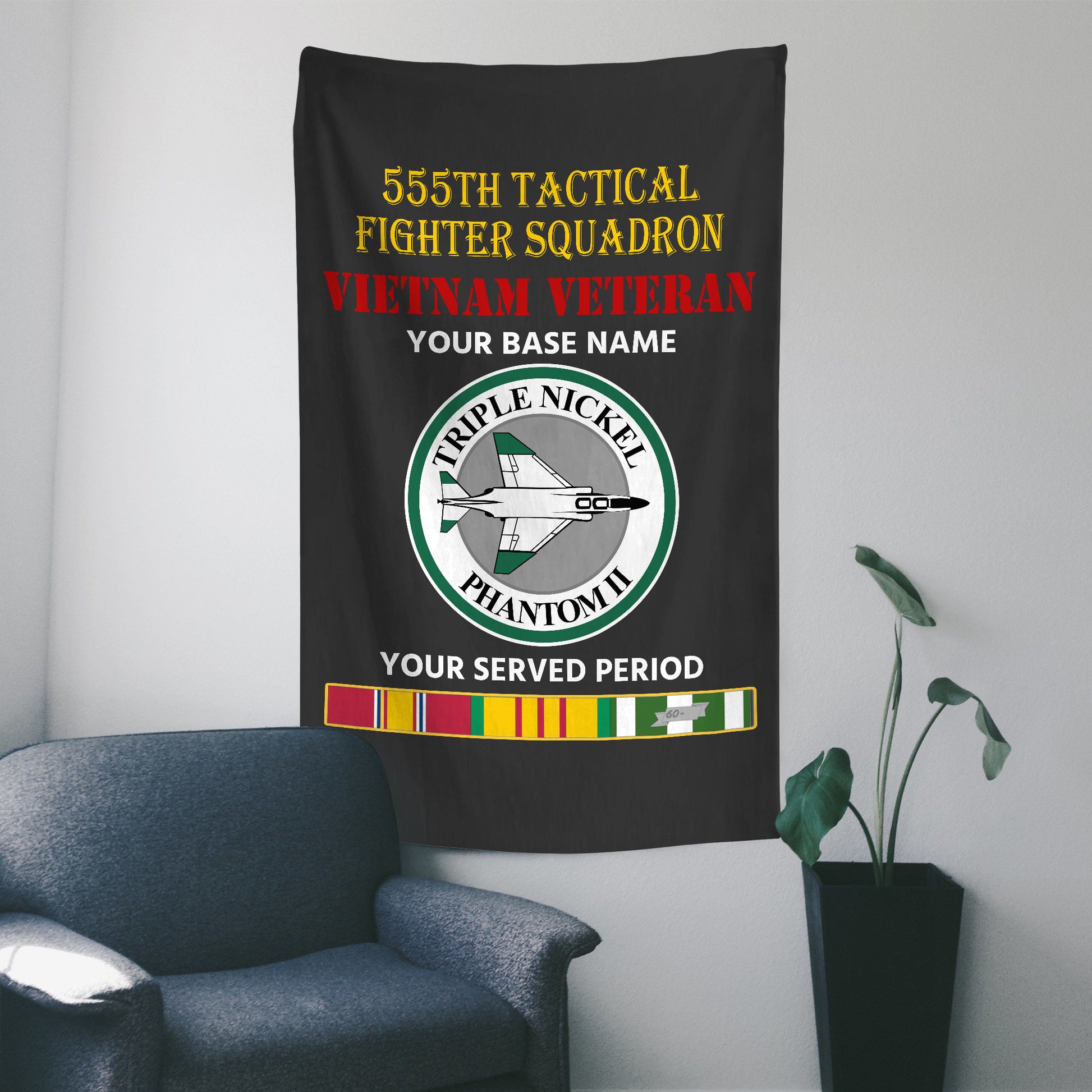 555TH TACTICAL FIGHTER SQUADRON WALL FLAG VERTICAL HORIZONTAL 36 x 60 INCHES WALL FLAG
