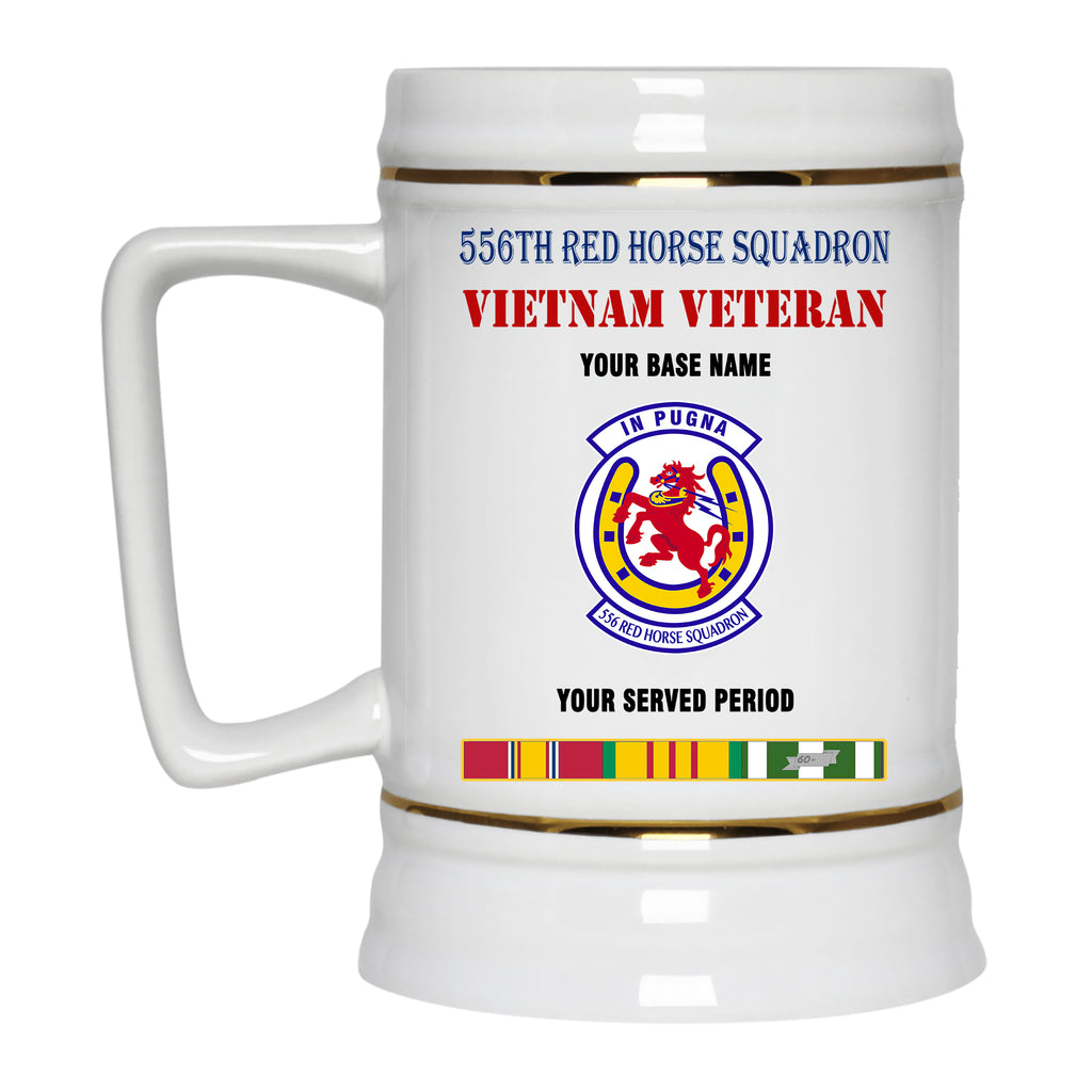 556TH RED HORSE SQUADRON BEER STEIN 22oz GOLD TRIM BEER STEIN