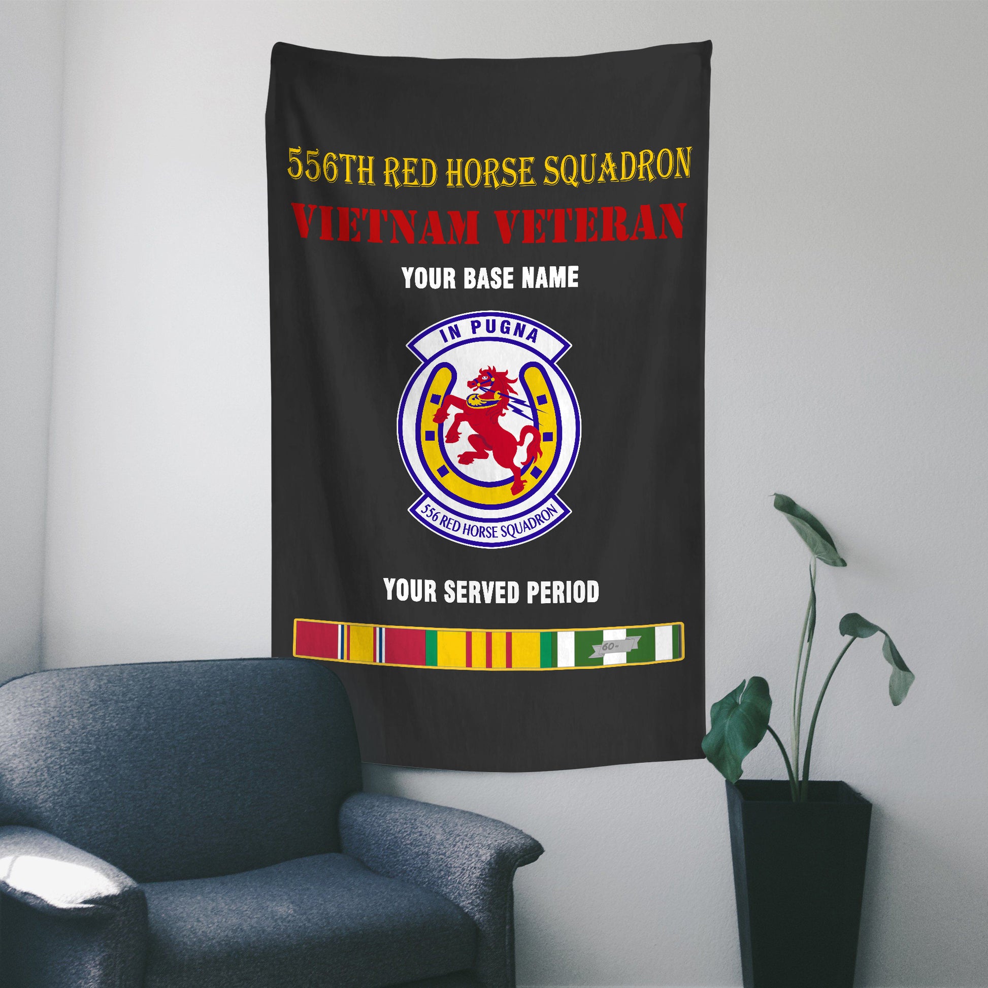 556TH RED HORSE SQUADRON WALL FLAG VERTICAL HORIZONTAL 36 x 60 INCHES WALL FLAG