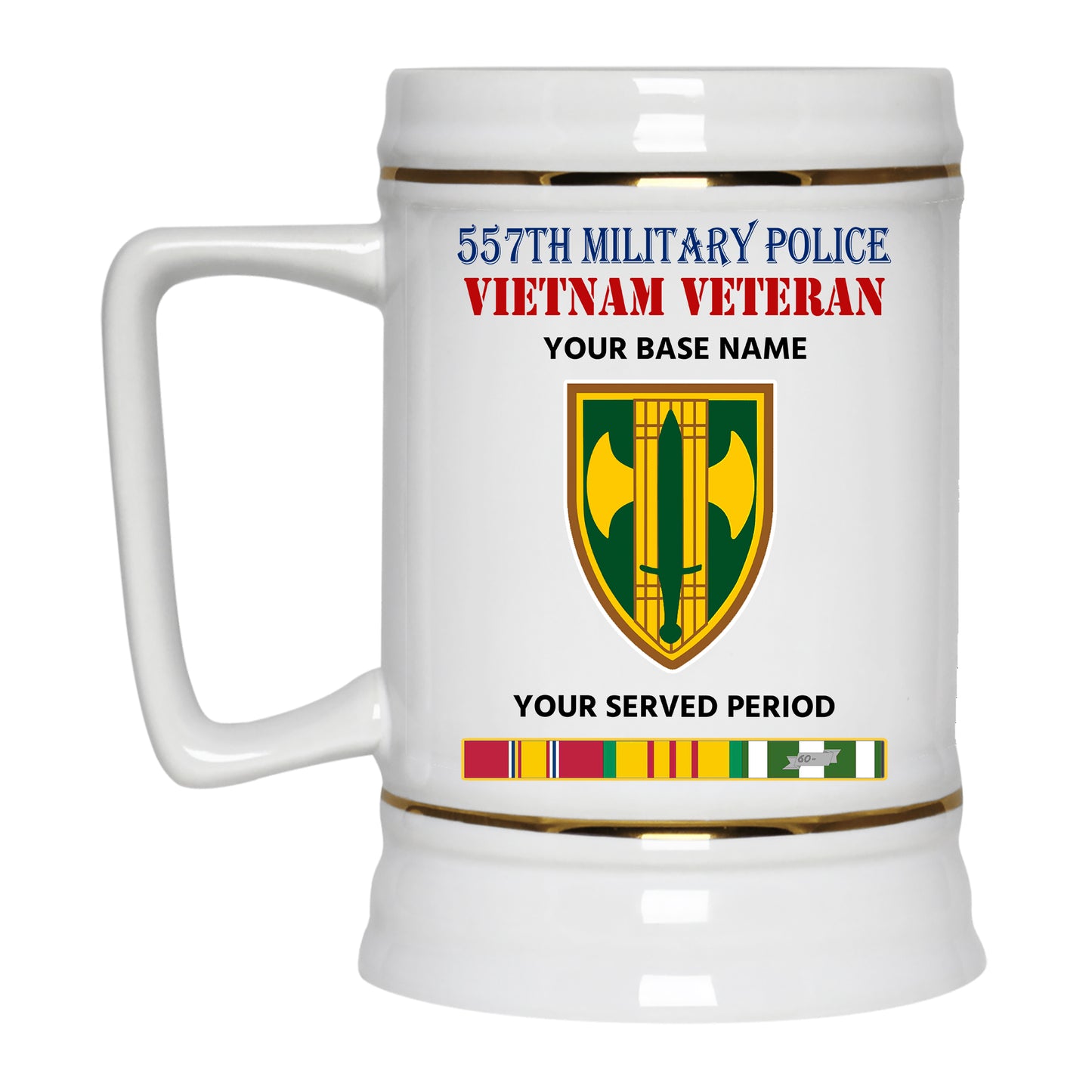 557TH MILITARY POLICE BEER STEIN 22oz GOLD TRIM BEER STEIN