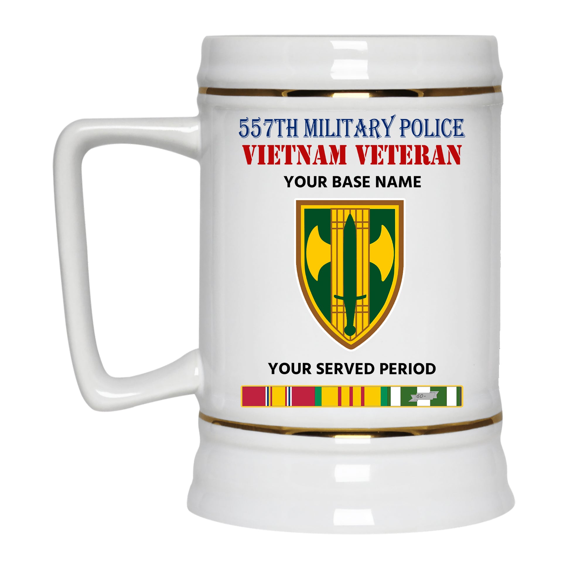 557TH MILITARY POLICE BEER STEIN 22oz GOLD TRIM BEER STEIN
