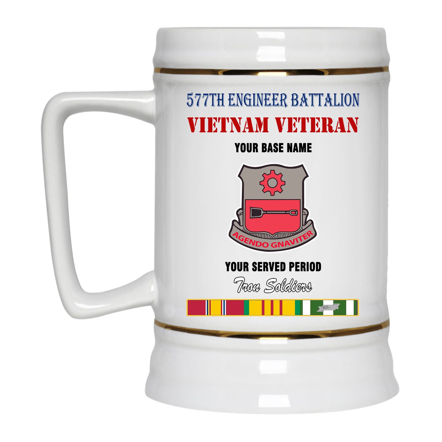 577TH ENGINEER BATTALION BEER STEIN 22oz GOLD TRIM BEER STEIN