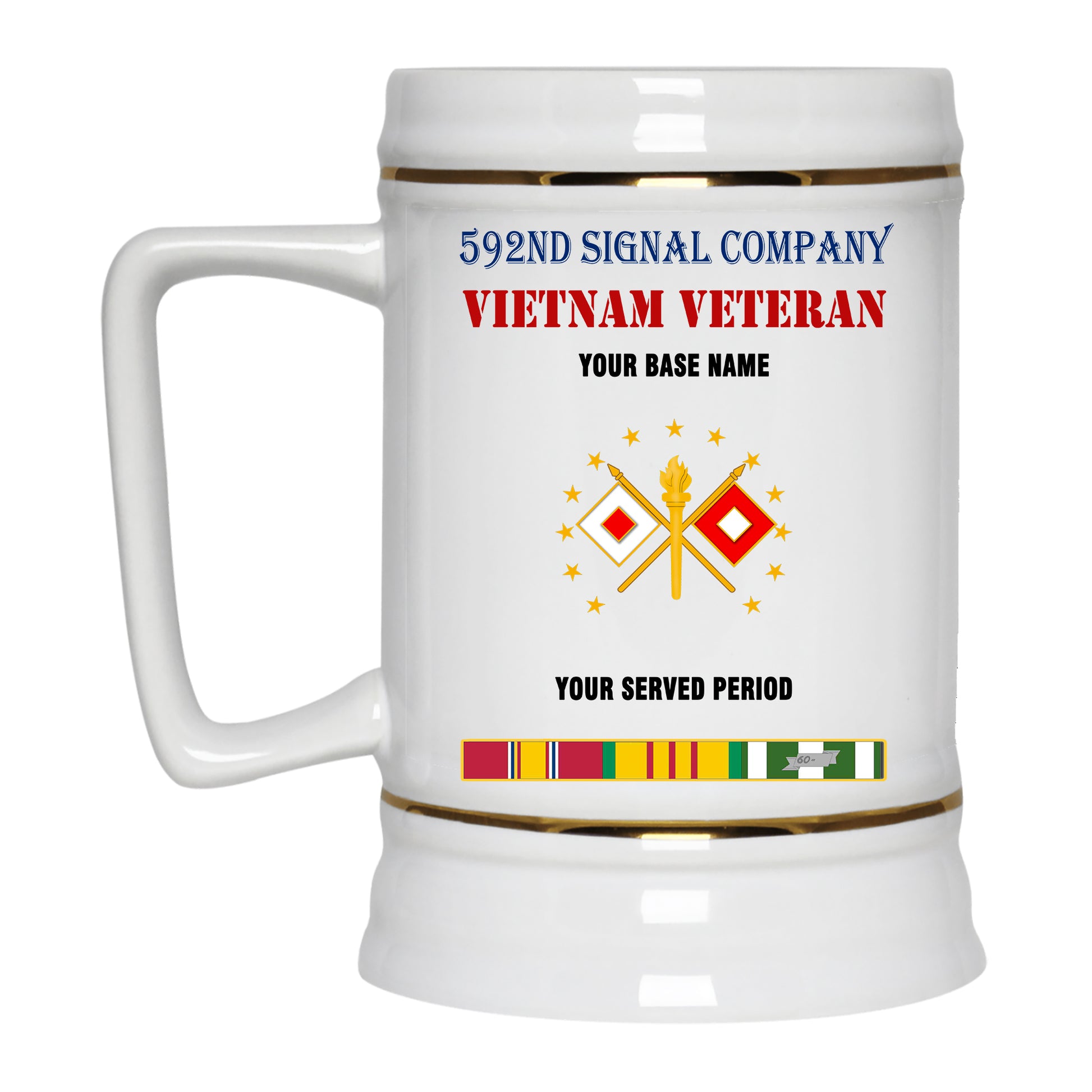 592ND SIGNAL COMPANY BEER STEIN 22oz GOLD TRIM BEER STEIN