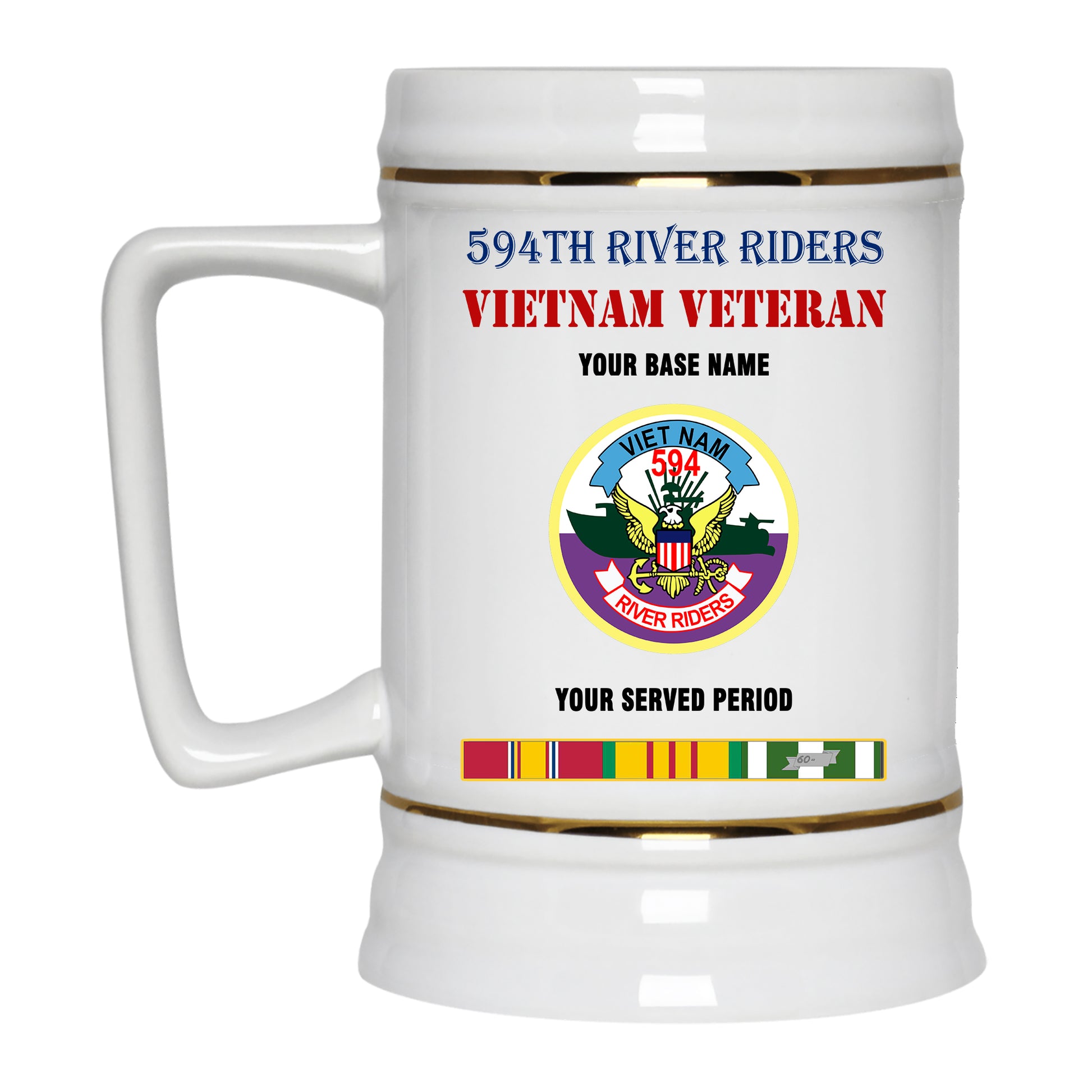 594TH RIVER RIDERS BEER STEIN 22oz GOLD TRIM BEER STEIN