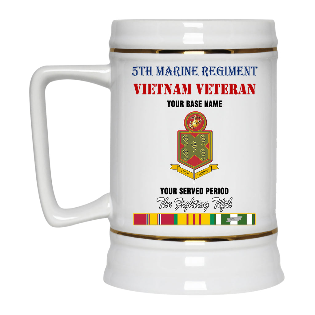 5TH MARINE REGIMENT BEER STEIN 22oz GOLD TRIM BEER STEIN