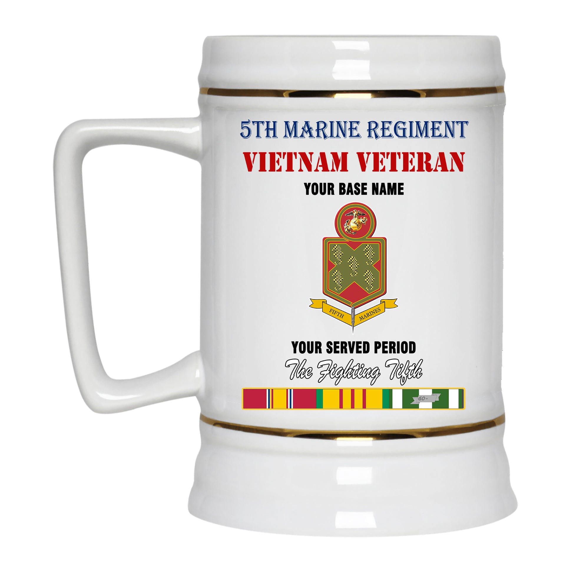 5TH MARINE REGIMENT BEER STEIN 22oz GOLD TRIM BEER STEIN