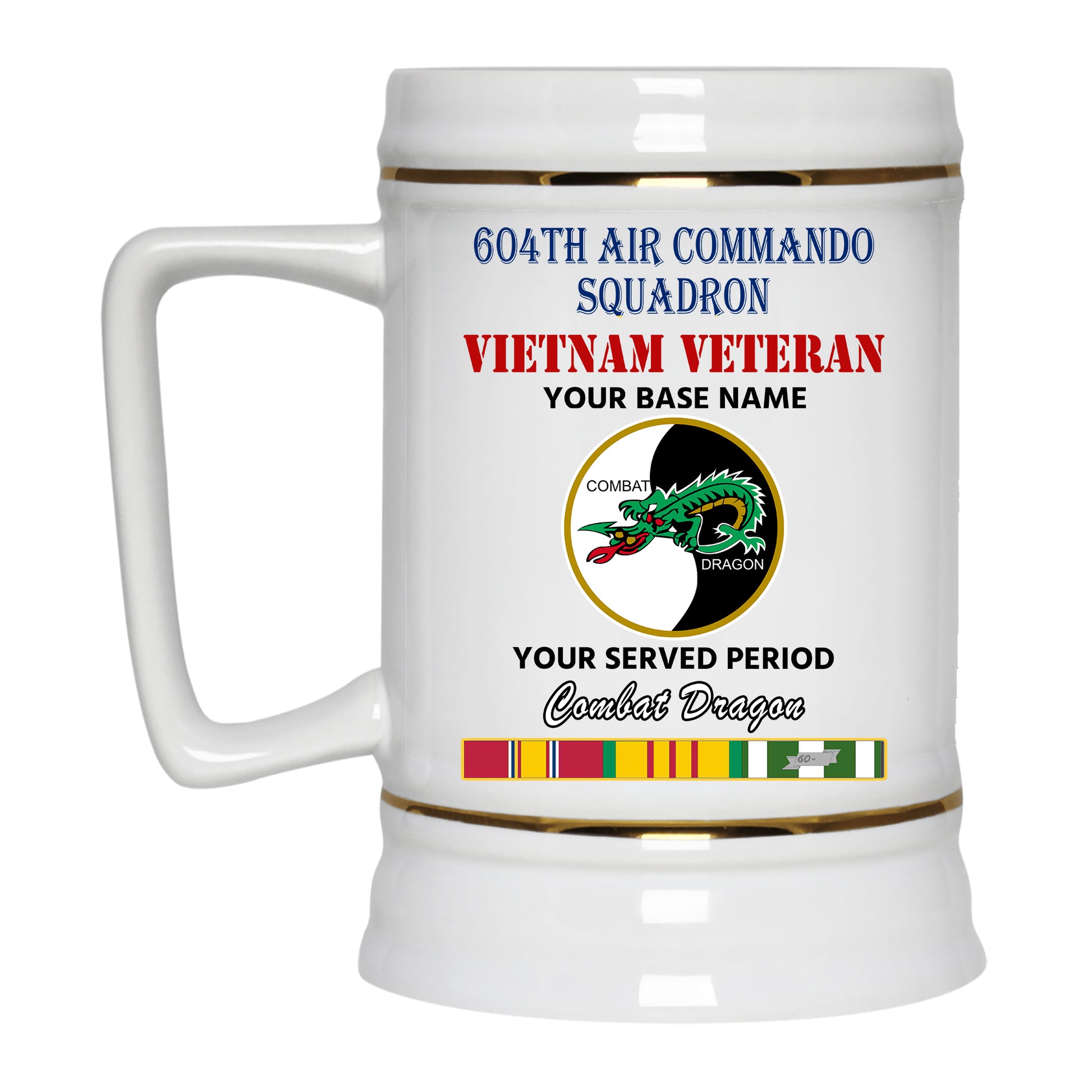 604TH AIR COMMANDO SQUADRON BEER STEIN 22oz GOLD TRIM BEER STEIN