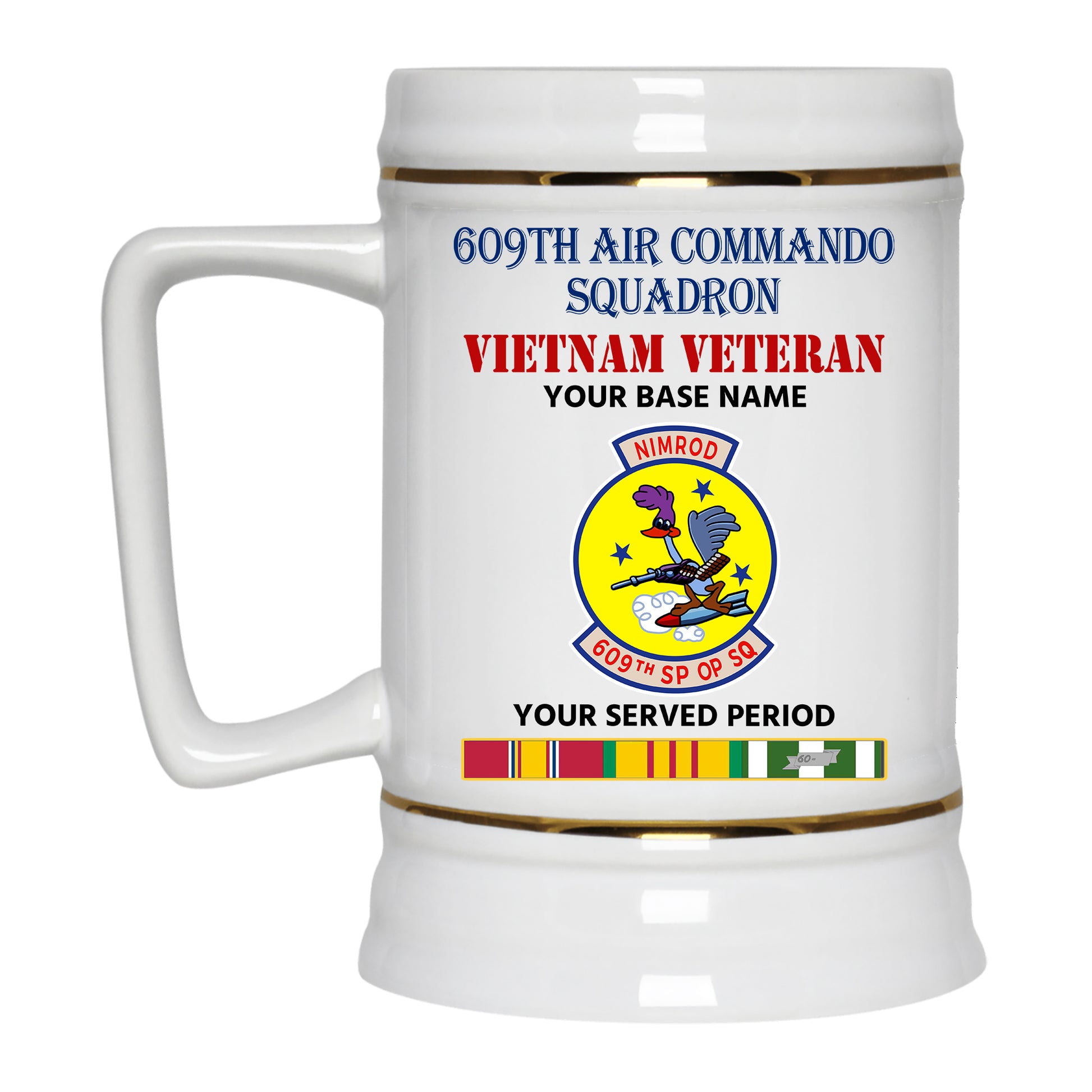 609TH AIR COMMANDO SQUADRON BEER STEIN 22oz GOLD TRIM BEER STEIN