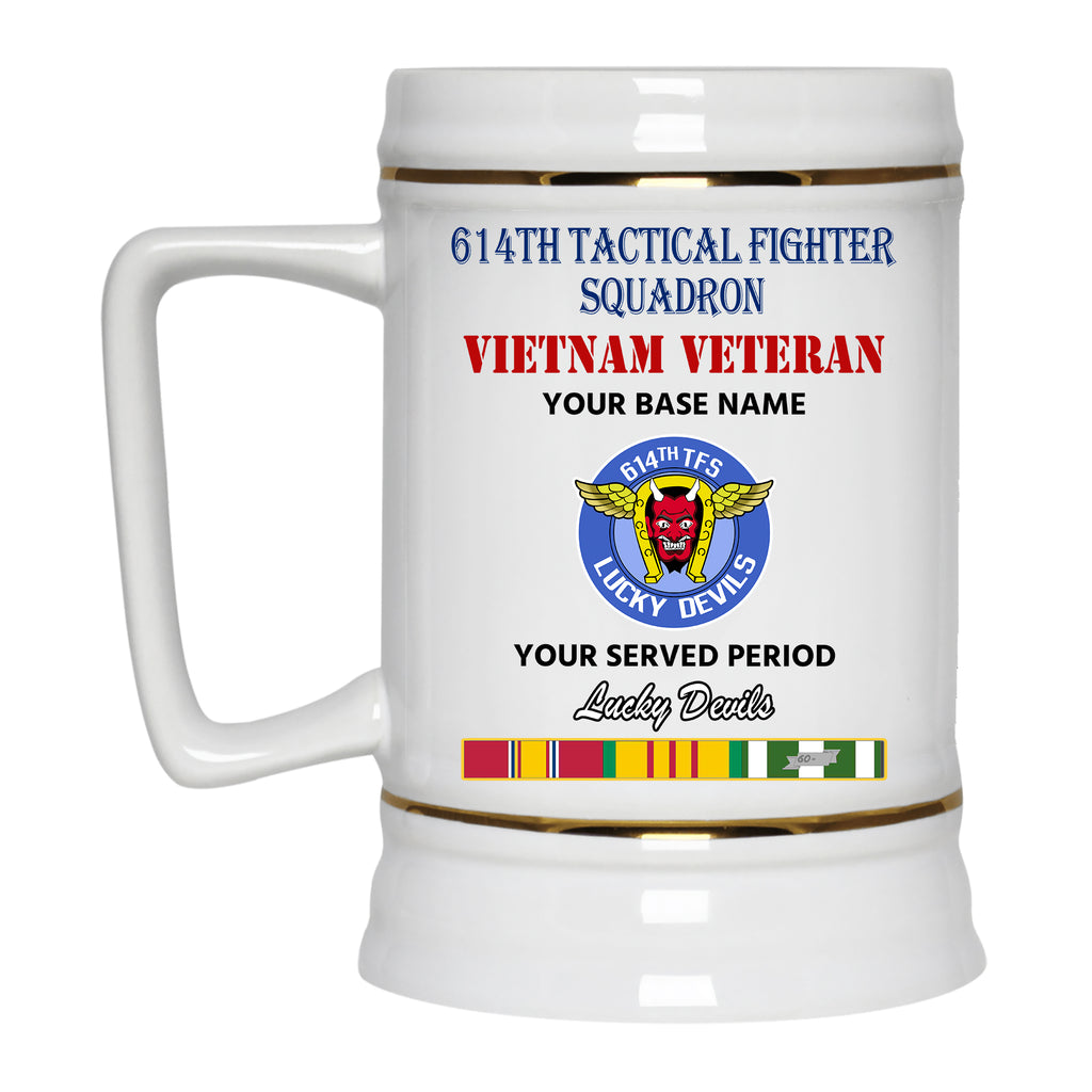 614TH TACTICAL FIGHTER SQUADRON BEER STEIN 22oz GOLD TRIM BEER STEIN