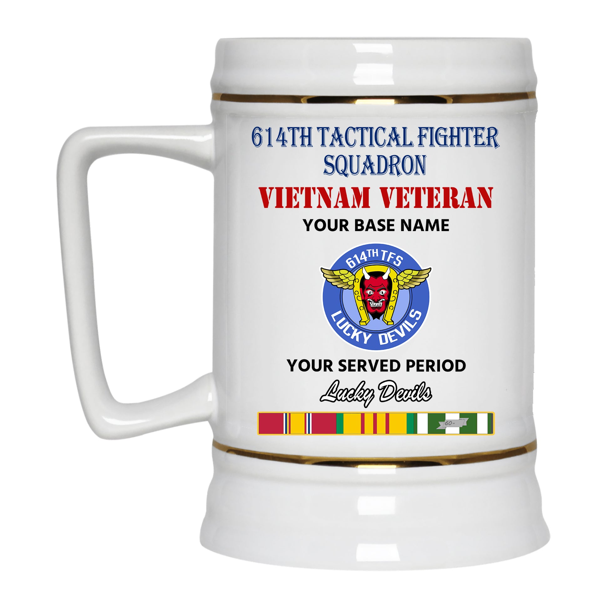 614TH TACTICAL FIGHTER SQUADRON BEER STEIN 22oz GOLD TRIM BEER STEIN