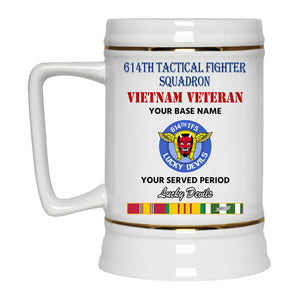 614TH TACTICAL FIGHTER SQUADRON BEER STEIN 22oz GOLD TRIM BEER STEIN