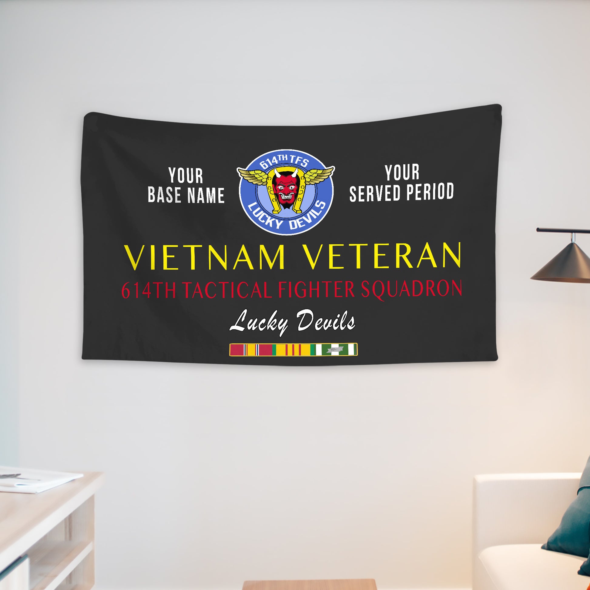 614TH TACTICAL FIGHTER SQUADRON WALL FLAG VERTICAL HORIZONTAL 36 x 60 INCHES WALL FLAG