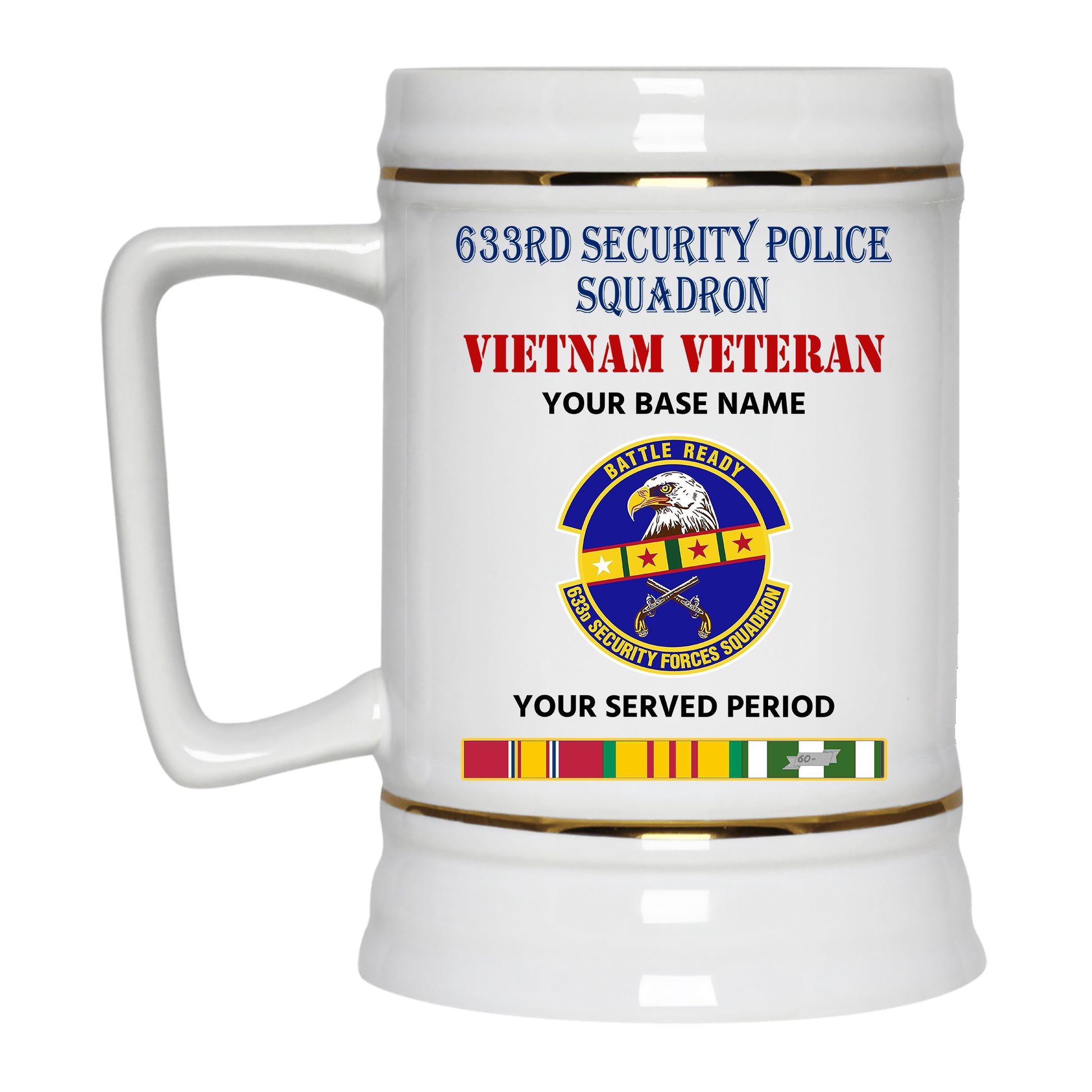 633RD SECURITY POLICE SQUADRON BEER STEIN 22oz GOLD TRIM BEER STEIN
