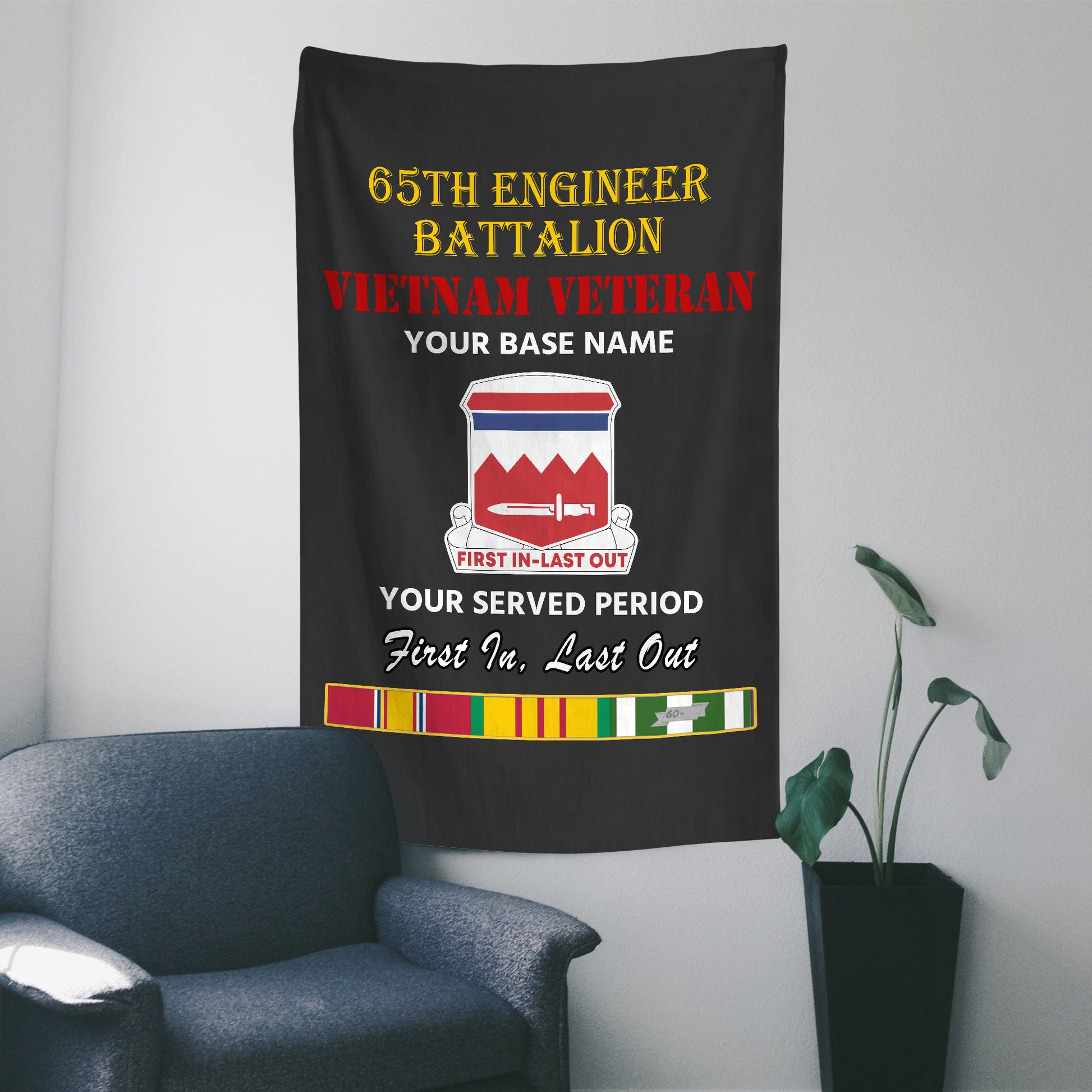 65TH ENGINEER BATTALION WALL FLAG VERTICAL HORIZONTAL 36 x 60 INCHES WALL FLAG