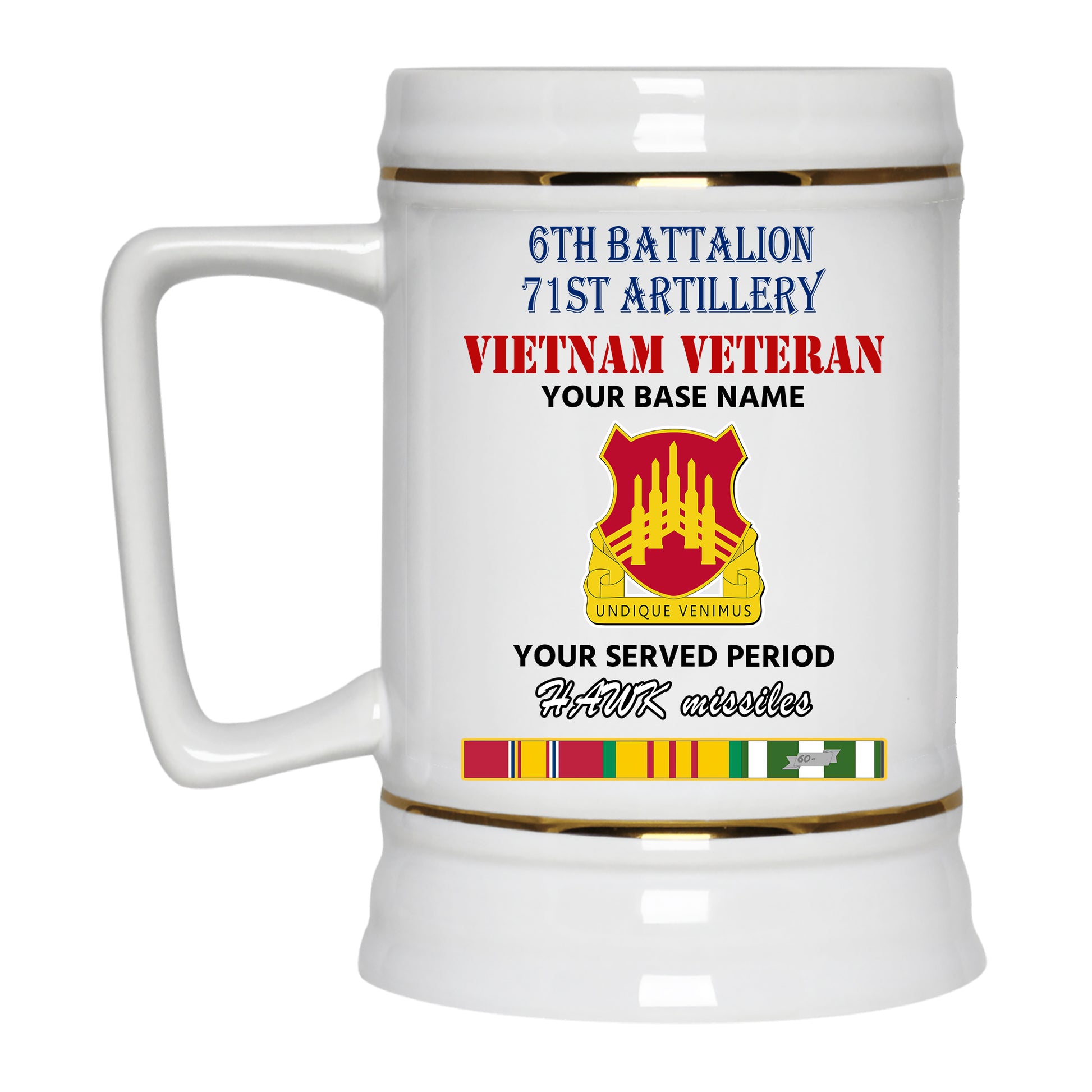 6TH BATTALION 71ST ARTILLERY BEER STEIN 22oz GOLD TRIM BEER STEIN