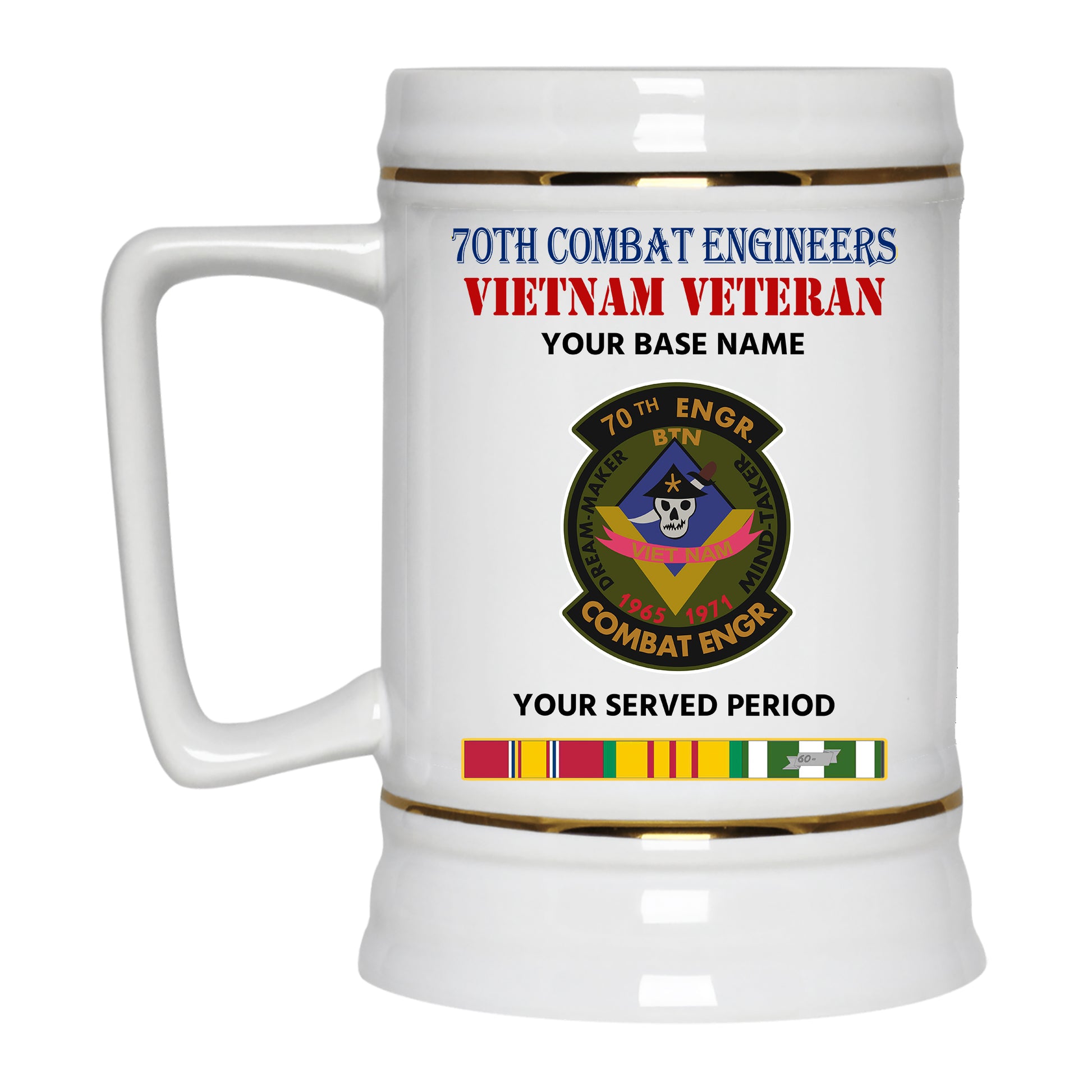70TH COMBAT ENGINEERS BEER STEIN 22oz GOLD TRIM BEER STEIN