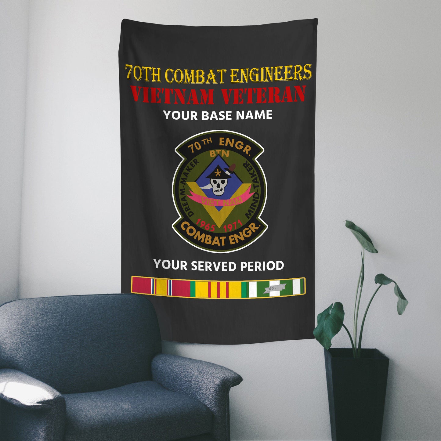70TH COMBAT ENGINEERS WALL FLAG VERTICAL HORIZONTAL 36 x 60 INCHES WALL FLAG