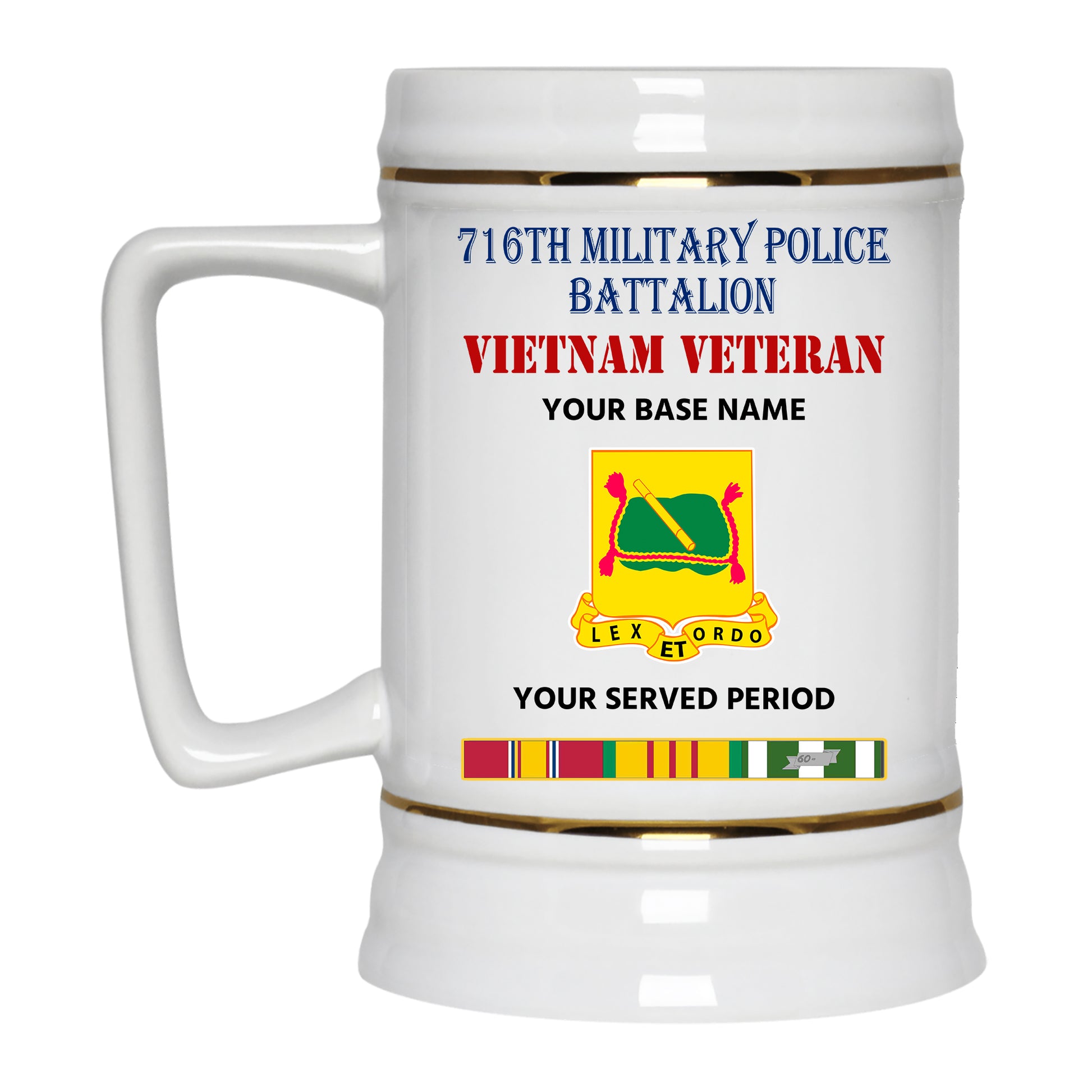 716TH MILITARY POLICE BATTALION BEER STEIN 22oz GOLD TRIM BEER STEIN