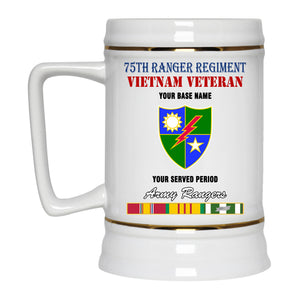 75TH RANGER REGIMENT BEER STEIN 22oz GOLD TRIM BEER STEIN
