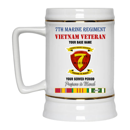 7TH MARINE REGIMENT BEER STEIN 22oz GOLD TRIM BEER STEIN