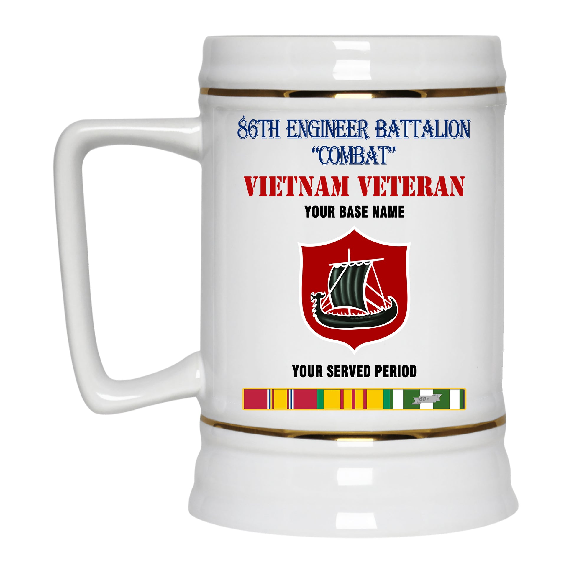 86TH ENGINEER BATTALION COMBAT BEER STEIN 22oz GOLD TRIM BEER STEIN