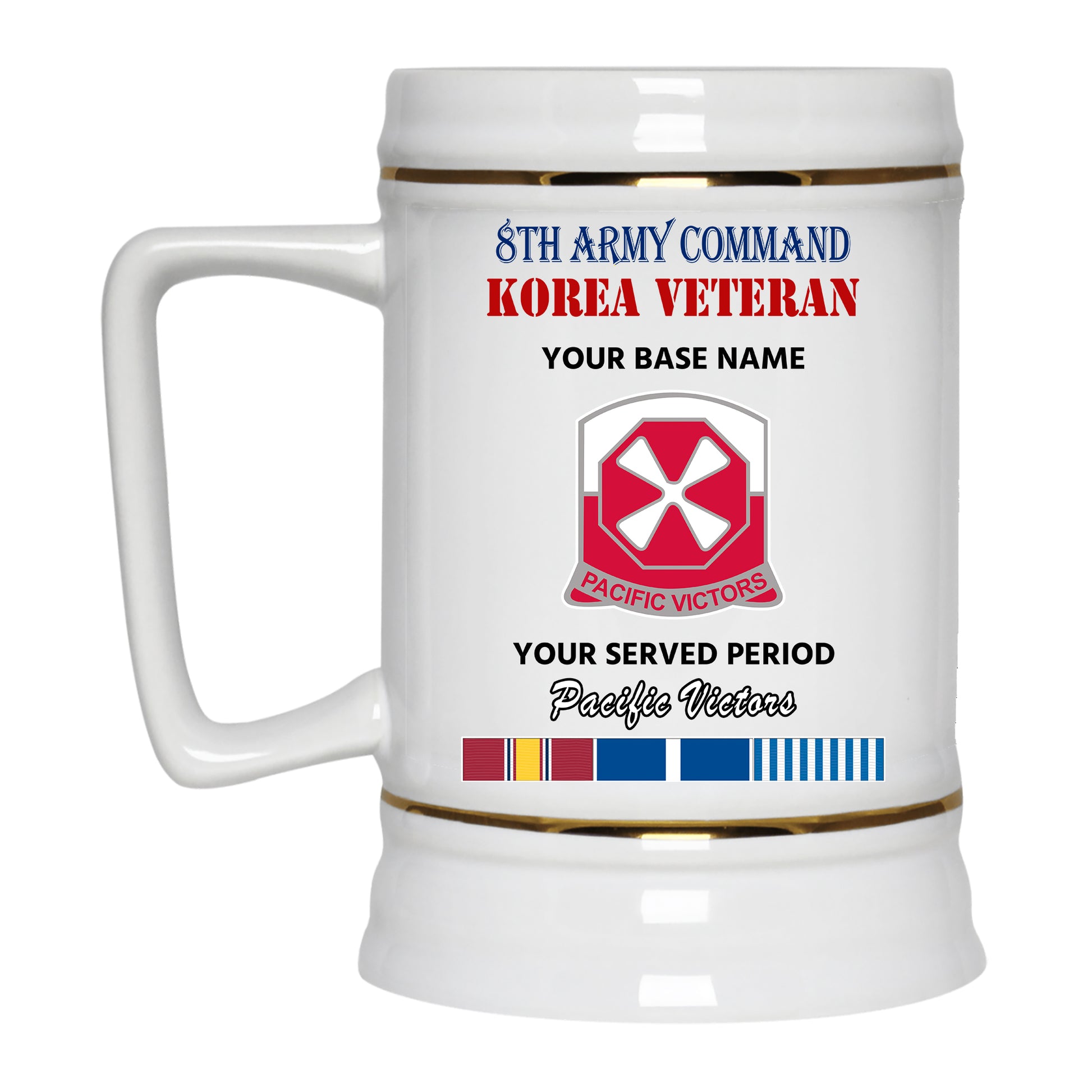 8TH ARMY COMMAND BEER STEIN 22oz GOLD TRIM BEER STEIN
