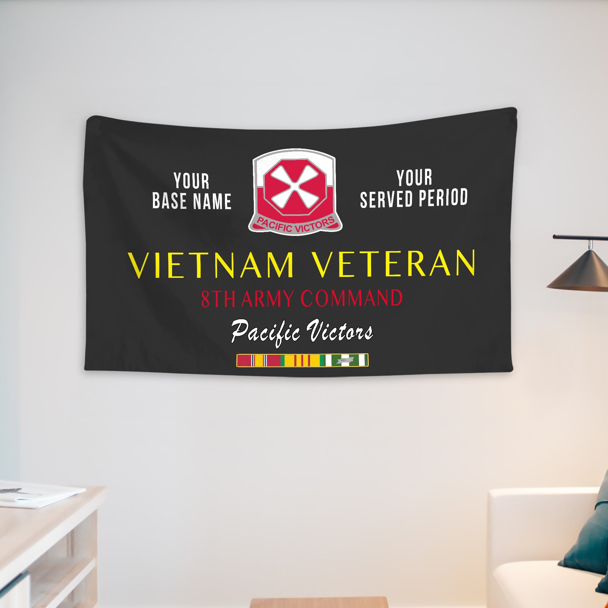 8TH ARMY COMMAND WALL FLAG VERTICAL HORIZONTAL 36 x 60 INCHES WALL FLAG