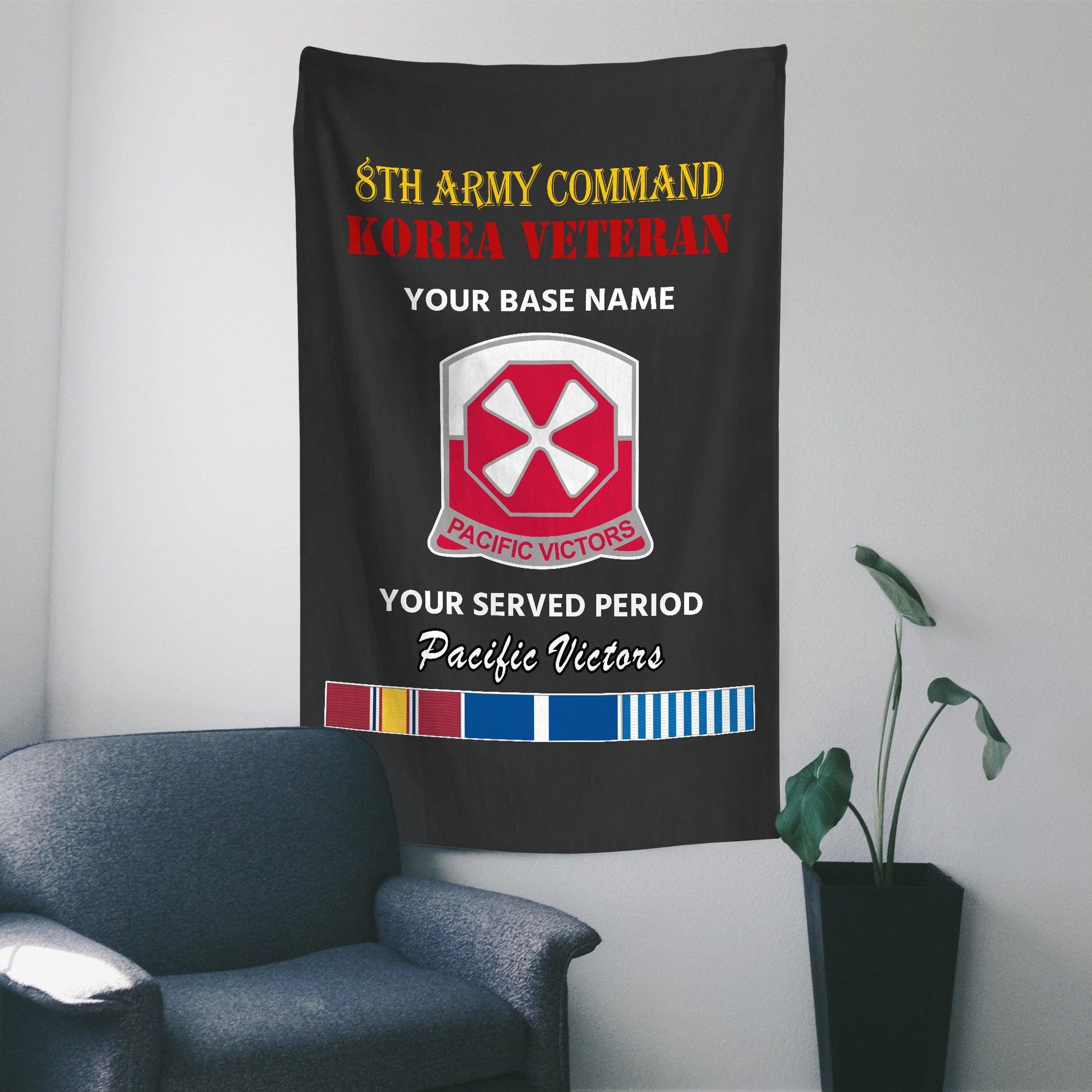 8TH ARMY COMMAND WALL FLAG VERTICAL HORIZONTAL 36 x 60 INCHES WALL FLAG