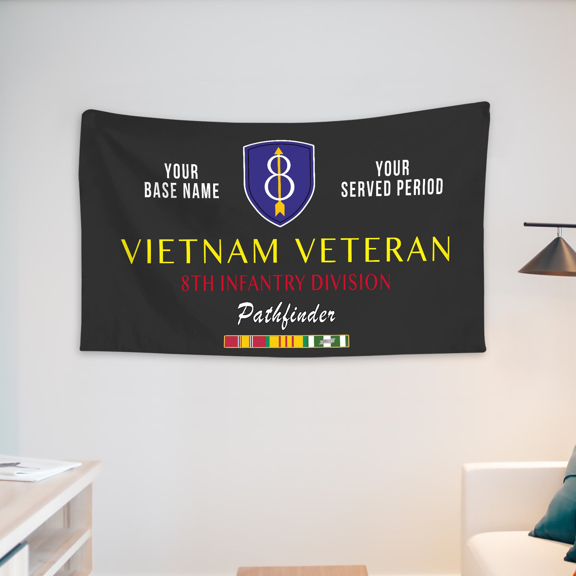8TH INFANTRY DIVISION WALL FLAG VERTICAL HORIZONTAL 36 x 60 INCHES WALL FLAG