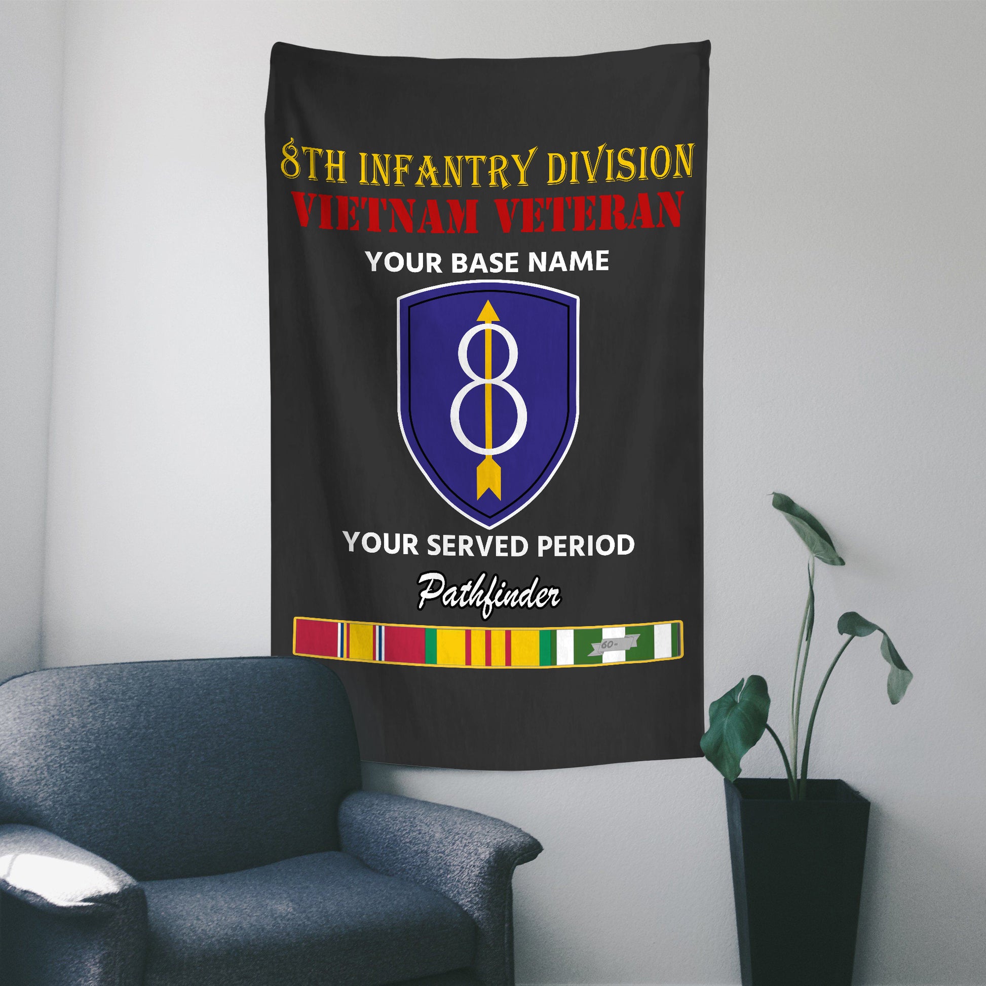 8TH INFANTRY DIVISION WALL FLAG VERTICAL HORIZONTAL 36 x 60 INCHES WALL FLAG