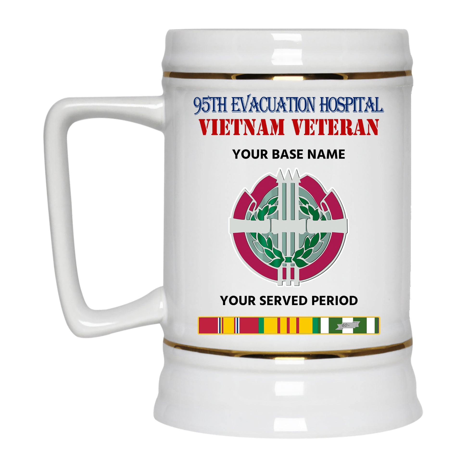 95TH EVACUATION HOSPITAL BEER STEIN 22oz GOLD TRIM BEER STEIN