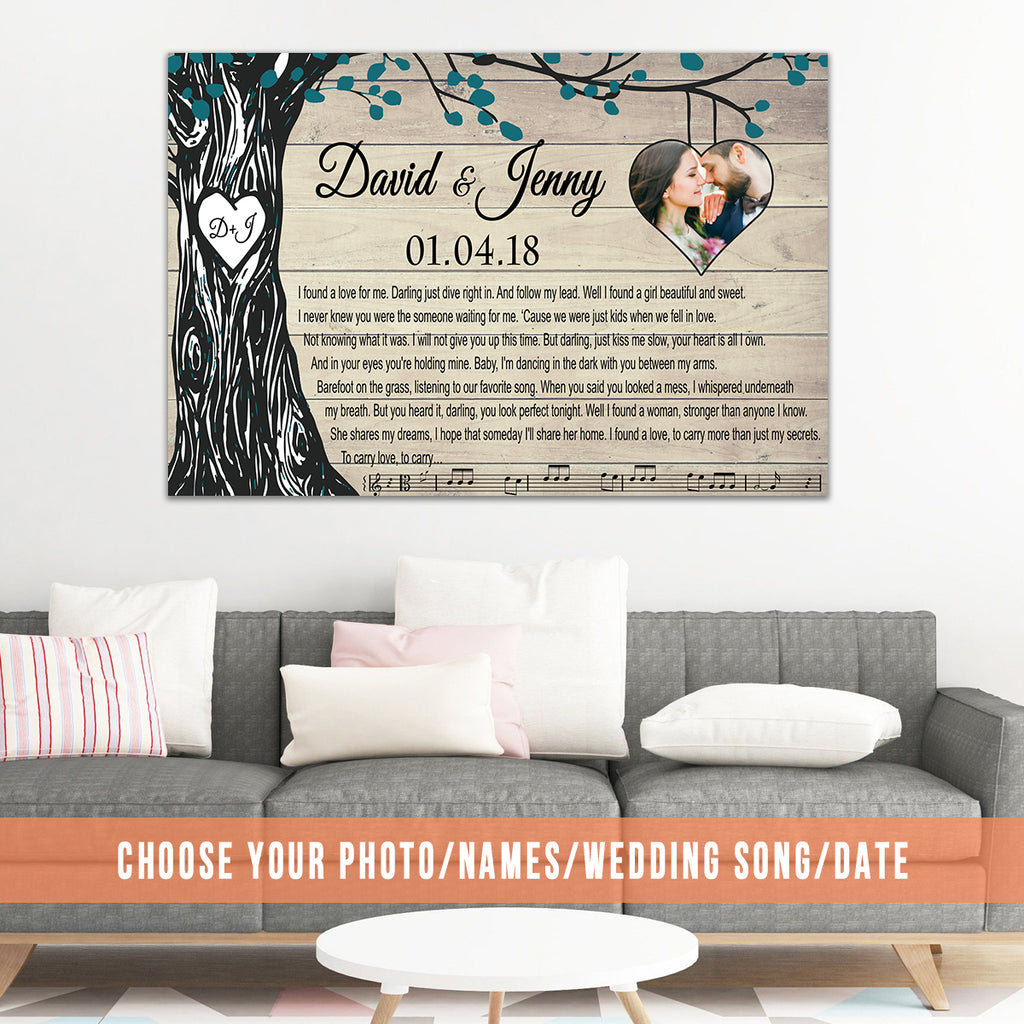 Custom Photo, Wedding Song, Names & Date - Meaningful Gift For Your Love! - Premium Canvas, Poster