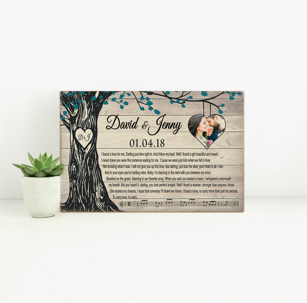 Custom Photo, Wedding Song, Names & Date - Meaningful Gift For Your Love! - Premium Canvas, Poster