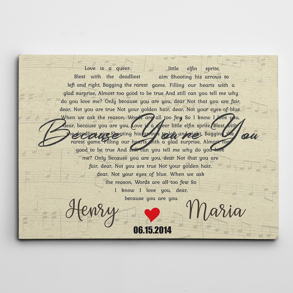 Heart Shaped Wedding Song Lyrics, Names & Date - Premium Personalize Canvas, Poster