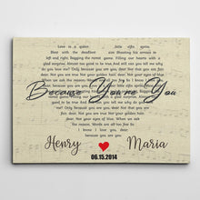 Load image into Gallery viewer, Heart Shaped Wedding Song Lyrics, Names &amp; Date - Premium Personalize Canvas, Poster