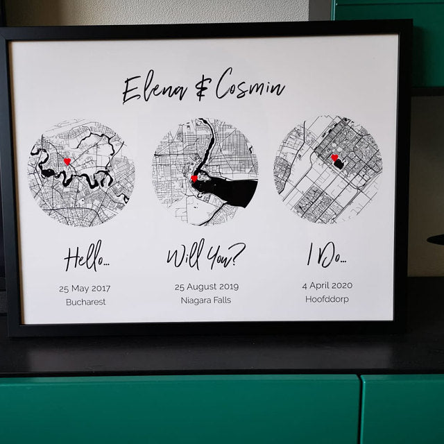 Hello, Will You, I Do, Map Art Print, Anniversary Wedding Gift - Premium Canvas, Poster