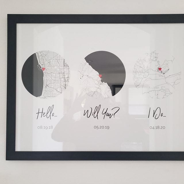 Hello, Will You, I Do, Map Art Print, Anniversary Wedding Gift - Premium Canvas, Poster