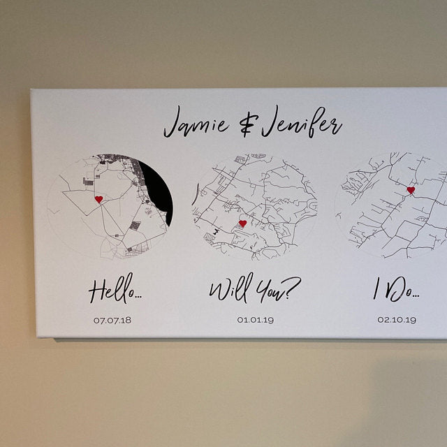 Hello, Will You, I Do, Map Art Print, Anniversary Wedding Gift - Premium Canvas, Poster