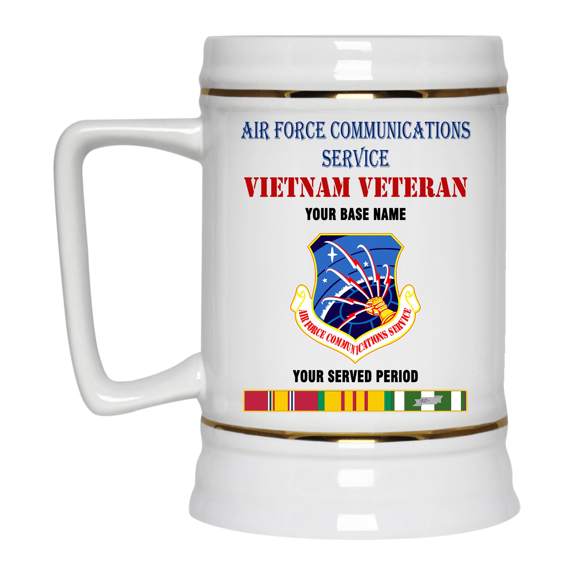 AIR FORCE COMMUNICATIONS SERVICE BEER STEIN 22oz GOLD TRIM BEER STEIN