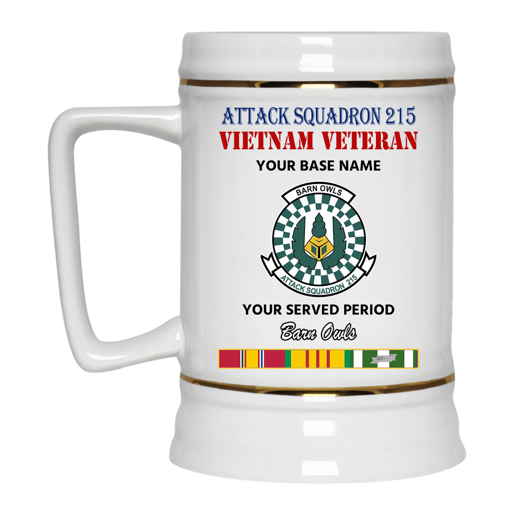 ATTACK SQUADRON 215 BEER STEIN 22oz GOLD TRIM BEER STEIN