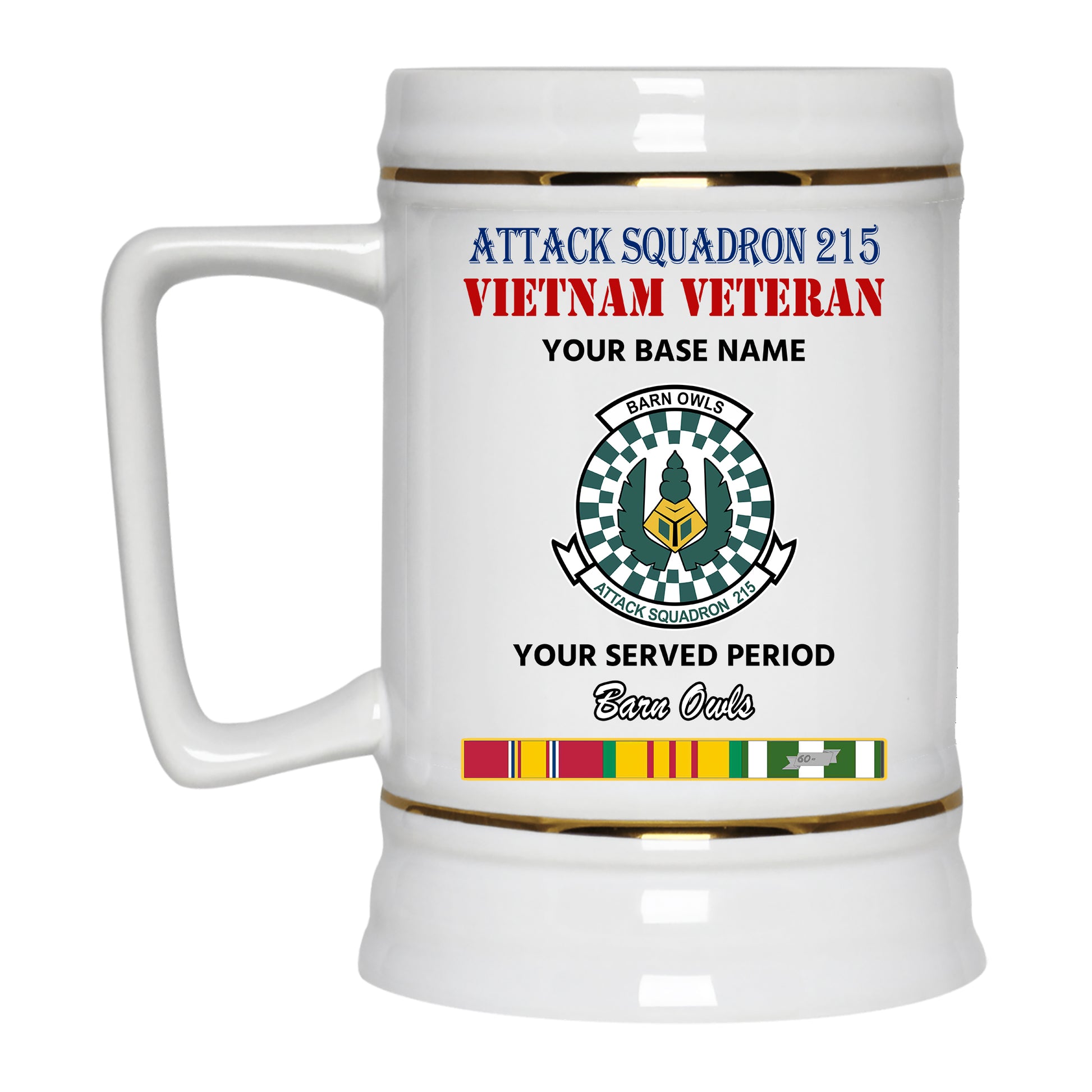 ATTACK SQUADRON 215 BEER STEIN 22oz GOLD TRIM BEER STEIN