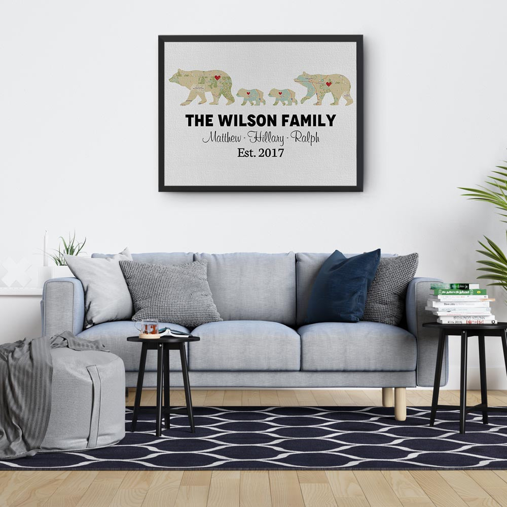 Bear Family Retro Map - Premium Canvas, Poster