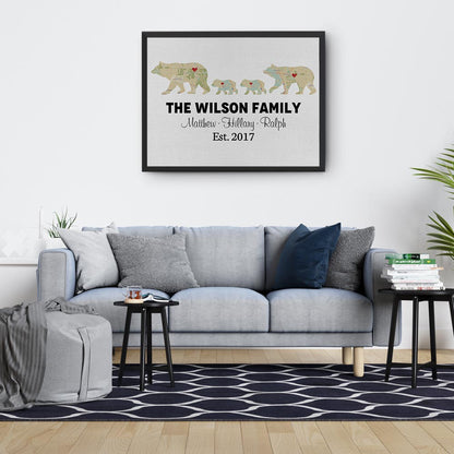 Bear Family Retro Map - Premium Canvas, Poster
