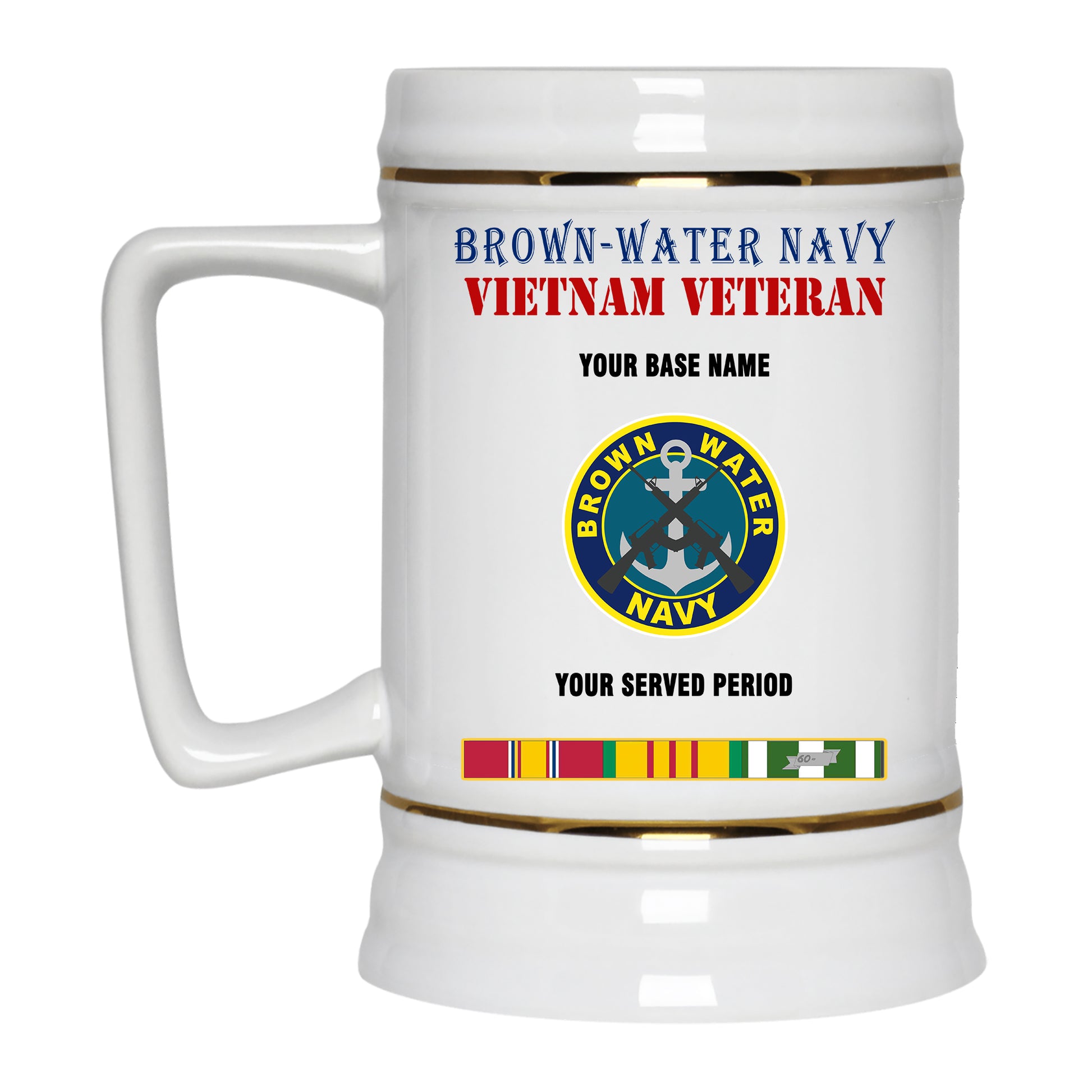 BROWN WATER NAVY BEER STEIN 22oz GOLD TRIM BEER STEIN