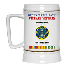 Load image into Gallery viewer, BROWN WATER NAVY BEER STEIN 22oz GOLD TRIM BEER STEIN