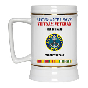 BROWN WATER NAVY BEER STEIN 22oz GOLD TRIM BEER STEIN