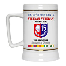 Load image into Gallery viewer, DESTROYER SQUADRON 15 BEER STEIN 22oz GOLD TRIM BEER STEIN